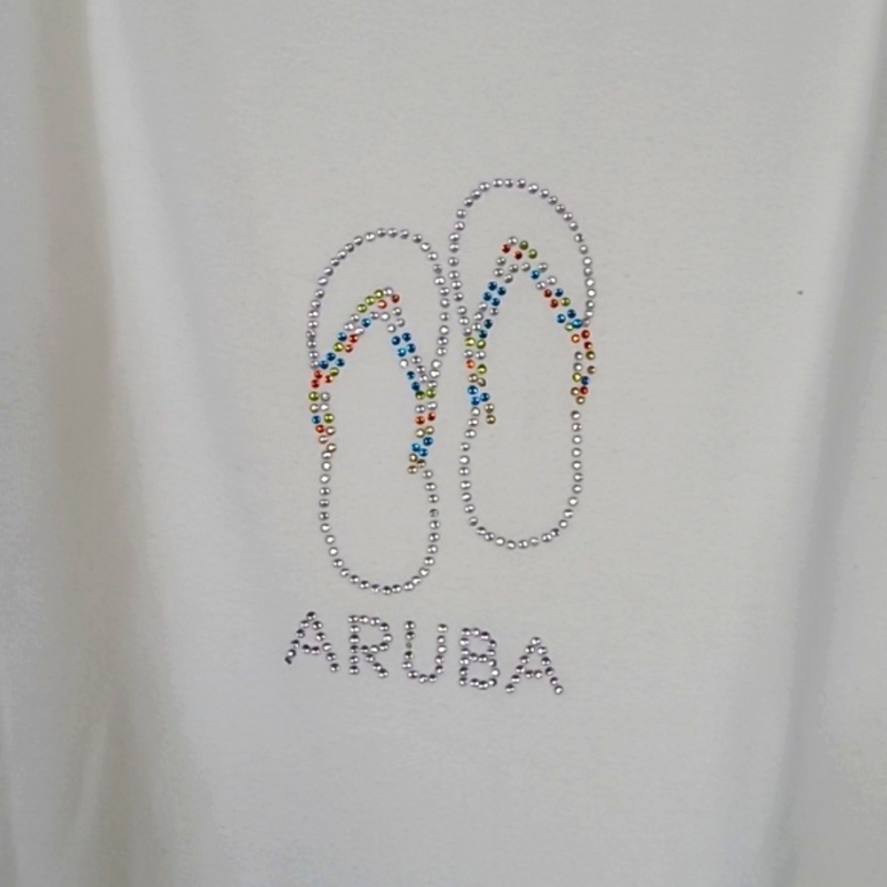 Aruba Tank Dress Rhinestone Flip Flop Detail Cotton Fits Like M/L - Picture 2 of 8